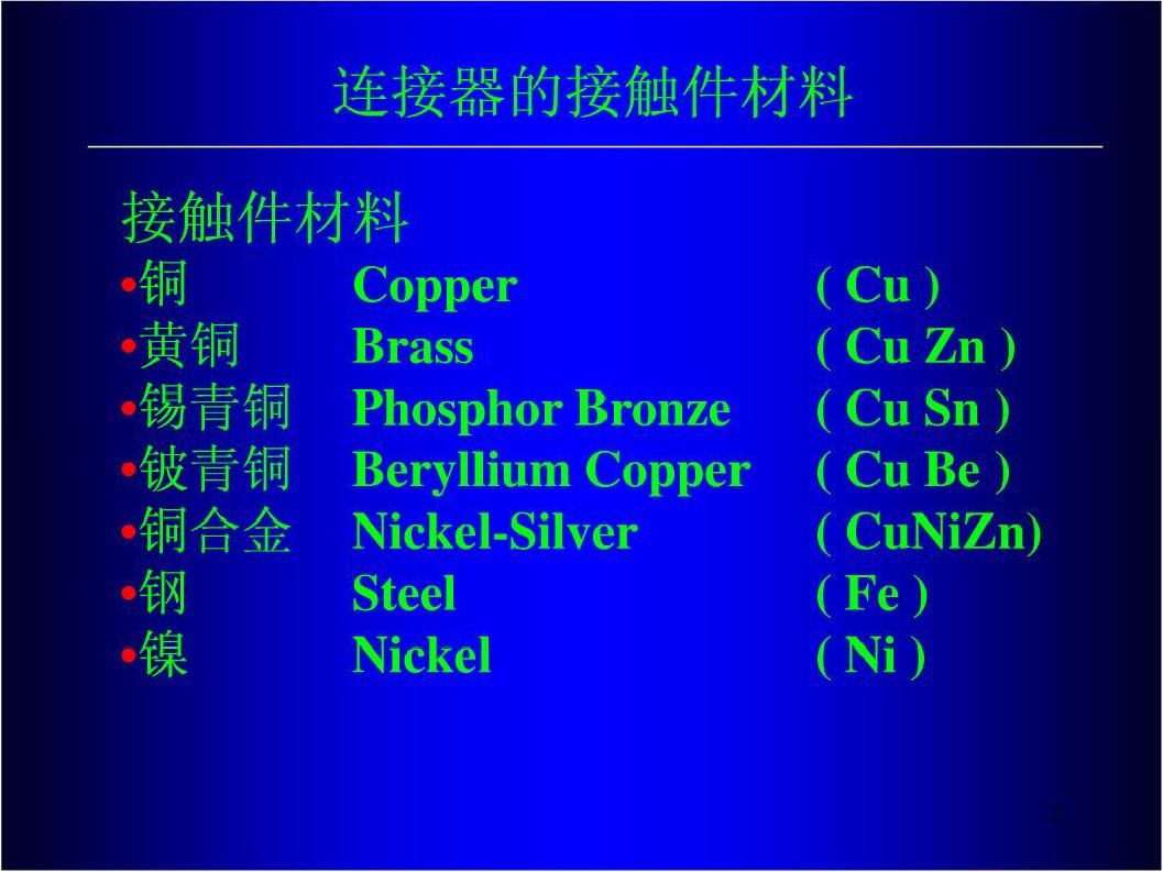 連接器接觸件常用材料